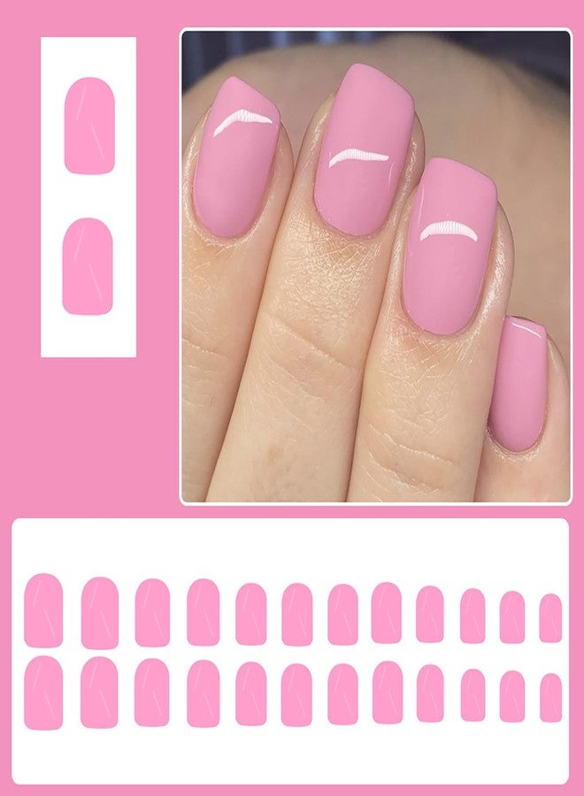 KKUUOO Pink Square Press-On Nails, 24pcs Acrylic, Glossy Finish, Full Cover, Reusable, Solid Color, Short Square, Classic Style, False Nails - Image 5